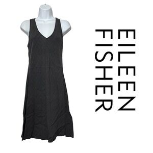 Eileen Fisher Linen Blend Sleeveless Dress V-Neck Minimalist Clean Petite Small